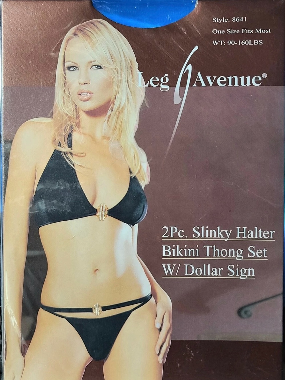Black Gold Leg Avenue 2 Piece Slinky Halter Bikini Thong Set Dollar Sign nwot OS